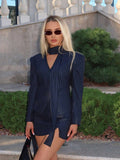Pinstripe Skirt Suit with Adjustable Scarf